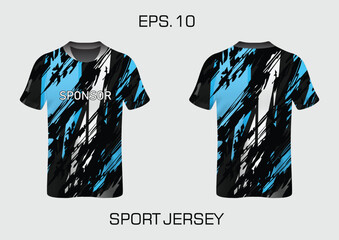 Vibrant Sport Jersey Design Featuring Black and Blue Brush Stroke Graphics