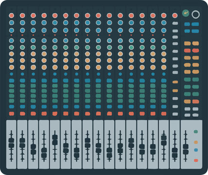 Audio mixer vector illustration with faders and knobs for music production and sound engineering