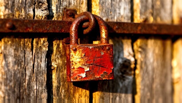 old and rusty lock on a fence