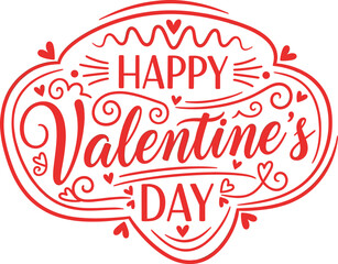 Happy Valentine's Day Red Hand Lettering Typography Greeting Vector Illustration