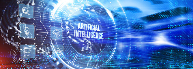 Artificial intelligence (AI), machine learning and modern computer technologies concepts. 3d illustration