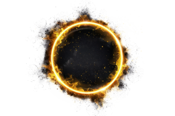 astronomy black hole with golden light ring frame isolated on white or transparent png