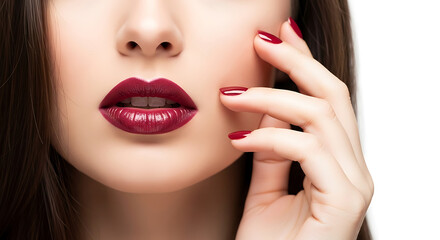 Obraz premium Woman with glossy dark red lips and matching nails