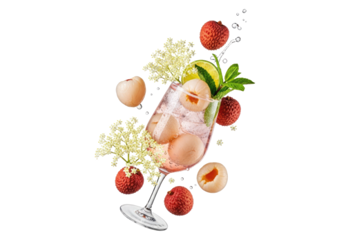 Elegant Champagne Glass with Fresh Fruit Garnish.