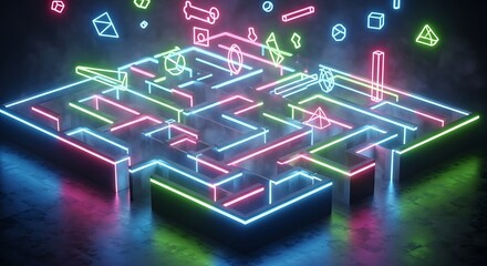 Neon Maze: Illuminated Puzzle Game with Floating Geometric Shapes