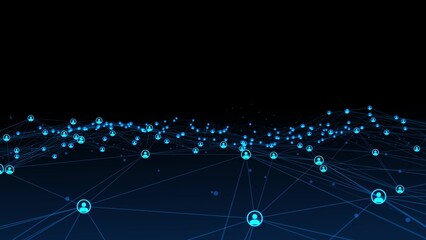 people connected ai wave net Neon animated background Movement plexus glow lines, network wave connection particles, dots. Digital network, communication Technology, medicine, 4k © RIHAN