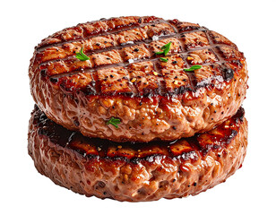 Juicy Grilled Beef Burger Patties with Herbs and Seasoning Isolated on Transparent Background