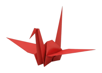 Bright red paper folding craft object displayed against a dark background