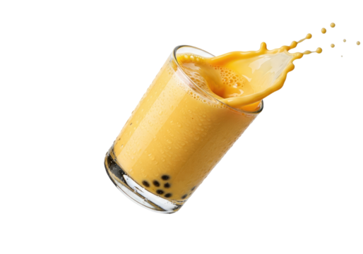 Refreshing Bubble Tea with Tapioca Pearls and Mango Flavor.