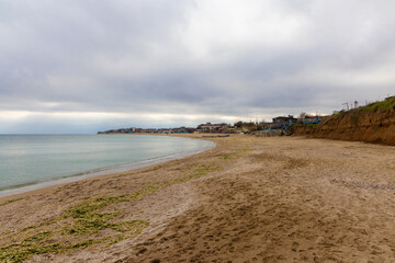 Landscape with the wild beach with a cliff from Vama Veche, Constanta County - Romania