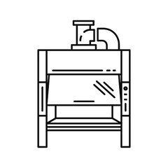 Black and white line icon representing a test tube with liquid and surrounding circular arrows indicating recycling or rotation, isolated on