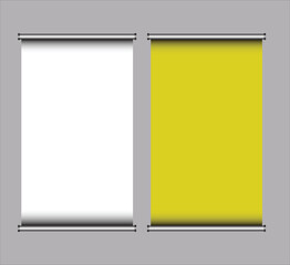 Blank Hanging Poster Mockup Set with White and Yellow Roll Up Banners