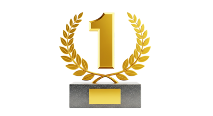 Golden number one trophy isolated on transparent background