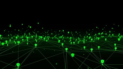 security protection net charm  Neon animated background Movement plexus glow lines, safe network wave connection particles, dots. Digital network, communication Technology, medicine, 4k