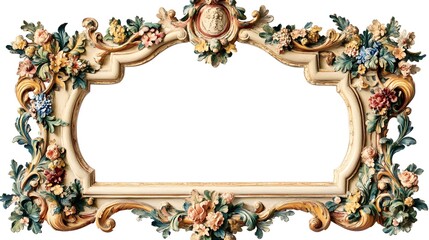 Ornate, antique style rectangular frame heavily decorated with sculpted flowers and scrolling foliage