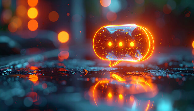 Digital Communication Icon: An illuminated speech bubble, emitting a radiant glow, symbolizes the essence of modern communication and digital interactions.