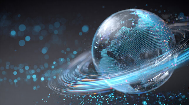 digital transformation concept with holographic globe and data flow
