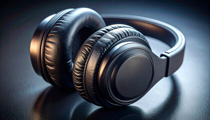 Audio Harmony: A sleek pair of black headphones rests elegantly, ready to immerse the listener in a world of sound.