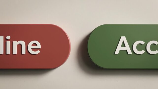 Conceptual representation of making a choice between two opposing options, highlighting the difficulty and anxiety of the decision making process with a slow zoom between the buttons