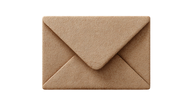 Closed brown envelope isolated on transparent background, symbol of email and message