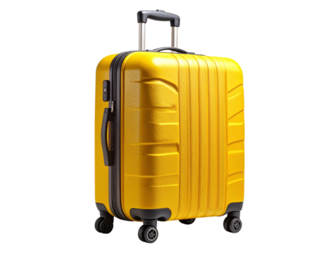 Modern Yellow Luggage with Telescopic Handle and Shadow, Cutout on Transparent Background