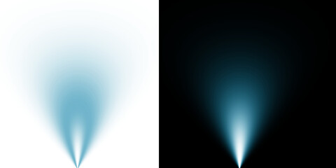 Blue Spotlight Beam Effect, Glowing Cyan Ray Cone Overlay, Vertical Light Projection on Transparent Background
