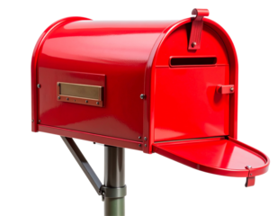 Classic Red Mailbox with Front Mail Slot Isolated on White
