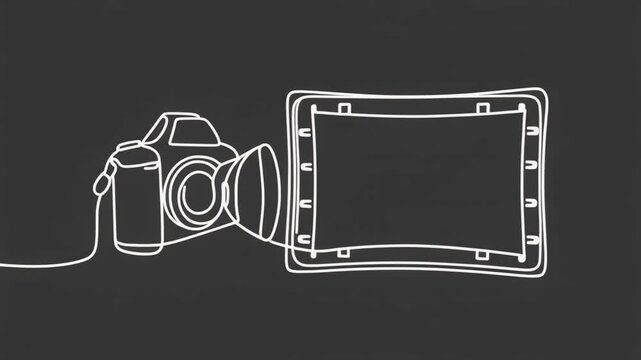 Retro metal photo camera and vintage frame illustration on screen