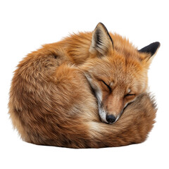 Fototapeta premium Red fox curled up sleeping isolated on transparent background