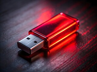 Red usb flash drive on dark surface