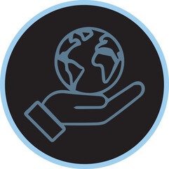Hand gently cradling the earth, symbolizing global care and environmental responsibility
A blue outline icon shows a hand gently holding the Earth, set on a black circular background. It symbolizes gl
