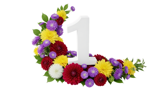 Number one floral arrangement isolated on transparent background
