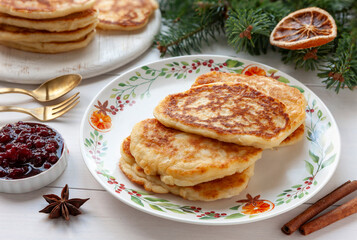 Klatkager. Scandinavian Rice Porridge Pancakes make from traditional Christmas rice porridge Risengrod.