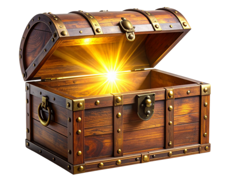Magical Antique Treasure Chest Opening with Golden Light – Isolated PNG
