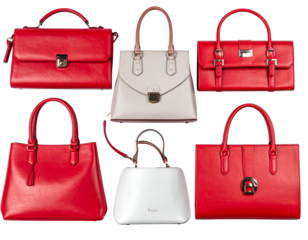 Elegant Women’s Handbag Collection in Red and White Leather, Isolated on Transparent Background
