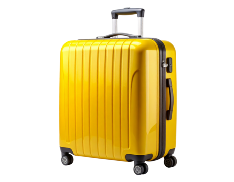 Bright Yellow Hard-Shell Travel Suitcase with Wheels, Isolated PNG