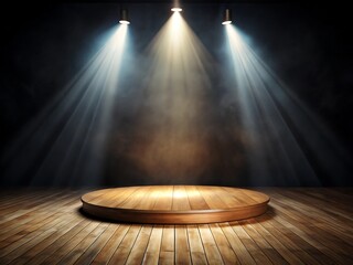 Wooden stage with three spotlights