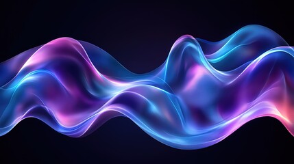 Fluid Dynamic Abstract Background with Neon - Colored Wavy Lines on Dark Background
