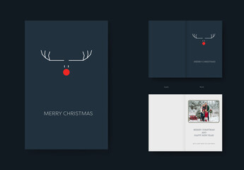 Minimal Design Reindeer Art Christmas Card Template