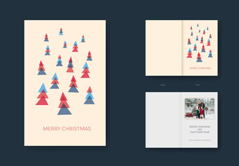 Christmas Card Template with Colorful Christmas Forest