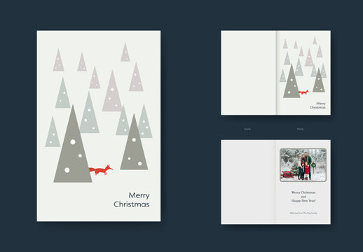 Minimal Design Geometric Nature Art Christmas Card Template