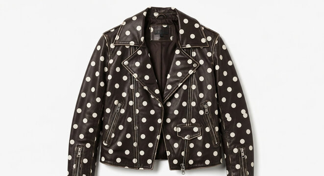 Chic polka dot leather jacket for fashion-forward individuals seeking a unique style statement perfect for edgy urban looks and trendy outfit inspiration