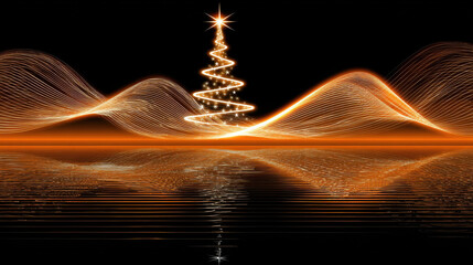 Abstract Christmas Tree with Glowing Lights. An abstract Christmas tree made of glowing lights against a black background, perfect for holiday greetings and celebrations.
