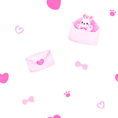 Pink Rabbit with Heart Seamless Pattern, Background
