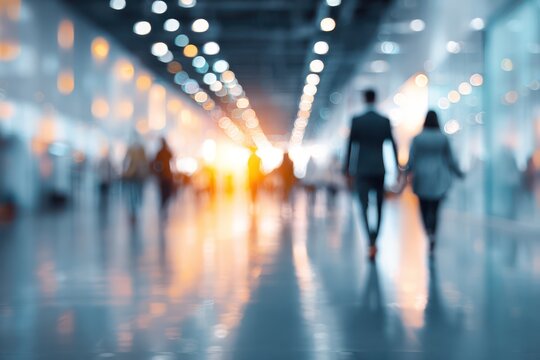 Abstract Movement of Business Figures in Corridor