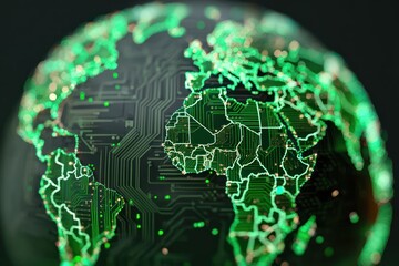 Global Network Concept: Green Circuit Board Globe