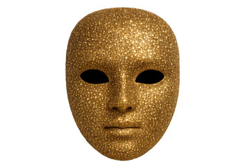 Golden glitter face mask for carnival, masquerade, costume party or celebration with transparent background