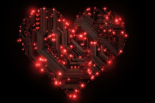 Futuristic Love Concept: Neon Red Circuit Heart