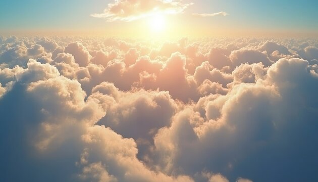 Stunning View of the Vast Open Sky with Fluffy Clouds and Bright Sunlight Illuminating Nature