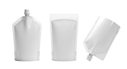 Three white pouches isolated on transparent background